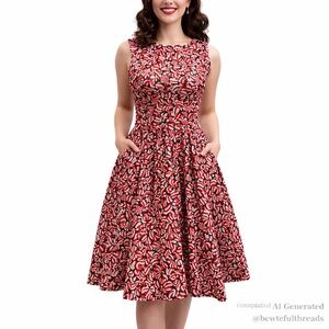 Retrolicious XS Red Peppermint Print Fit & Flare Dress Pockets